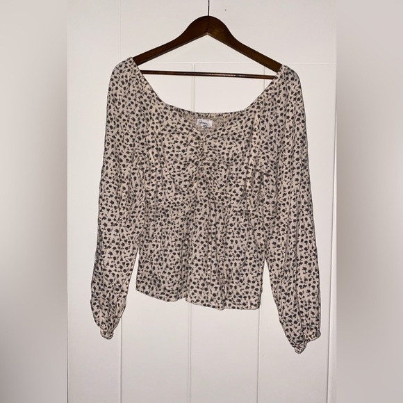 Japna Crème Floral Babydoll Milkmaid Balloon Sleeves Blouse Women L Cottagecore - Picture 7 of 7